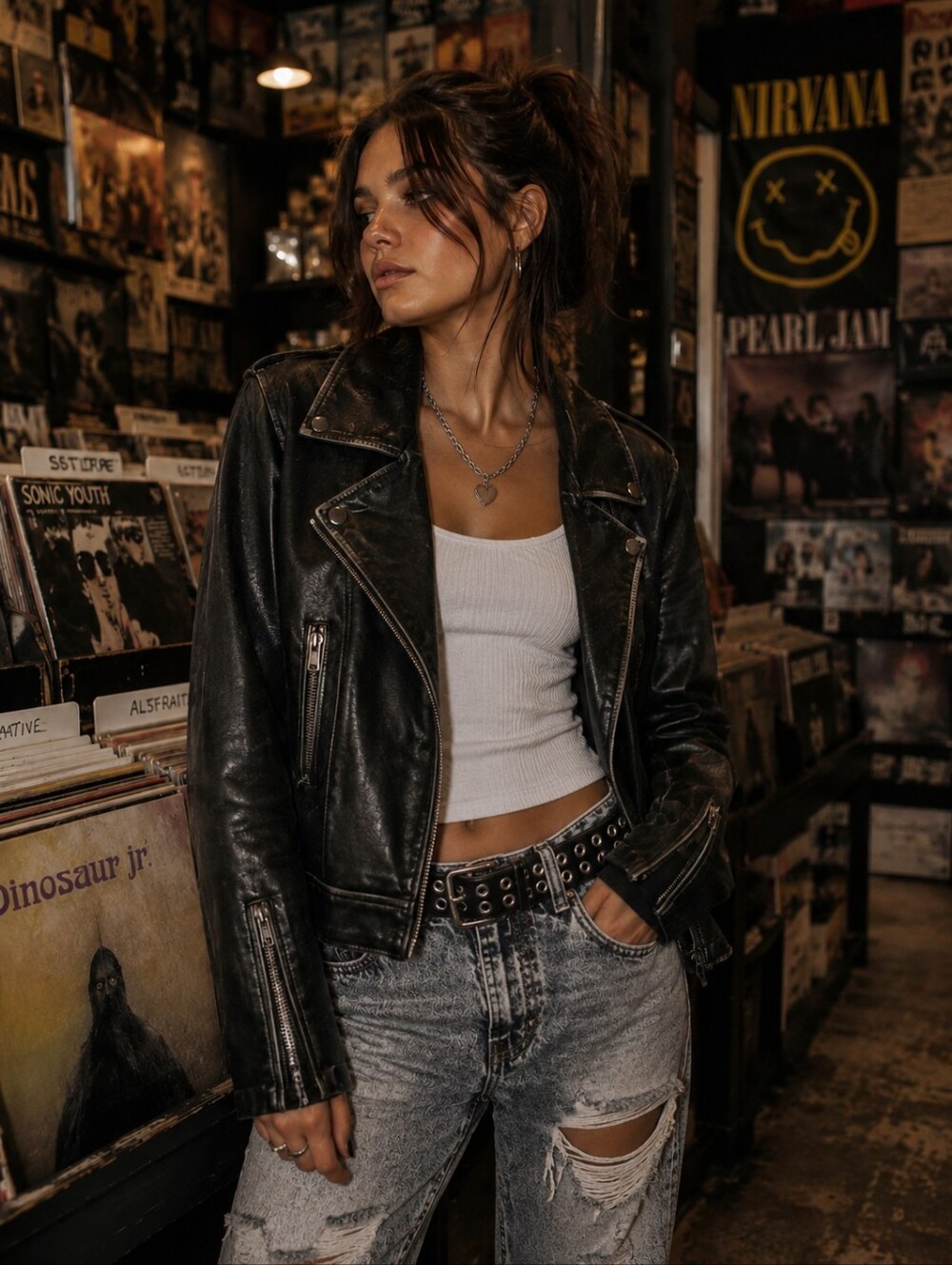 Y2K MOTO Biker Jacket Urban Outfitters XS Black Distressed Faux Leather Grunge